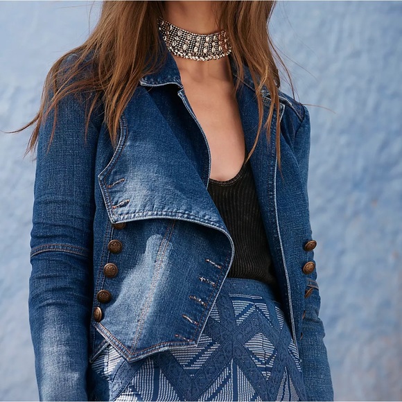 Gorgeous Free People Denim Military Band Jacketš - Picture 2 of 12